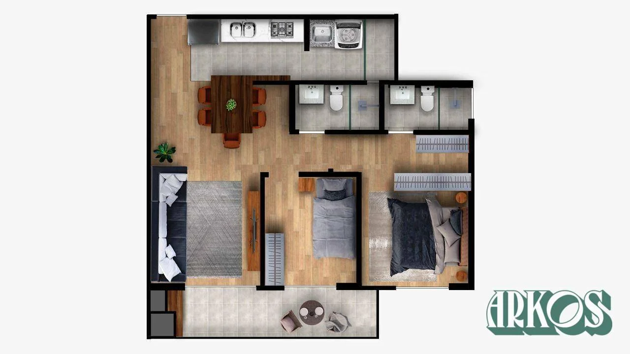 We Coqueiral 717, apê na planta 1 suíte + 1 dormitório.