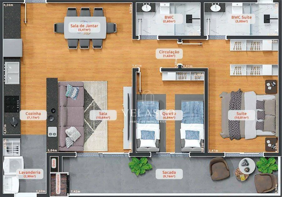 Apartamento com 2 dormitórios à venda, 70 m² por R$ 515.000 - Claudete - Cascavel/PR