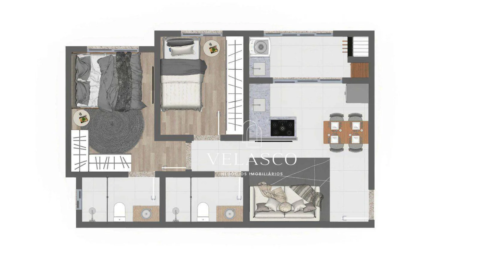Apartamento em Planta com SINAL de R$ 15.000 e entrada parcelada no Cancelli - 2 quartos, sendo 1 suíte e churrasqueira