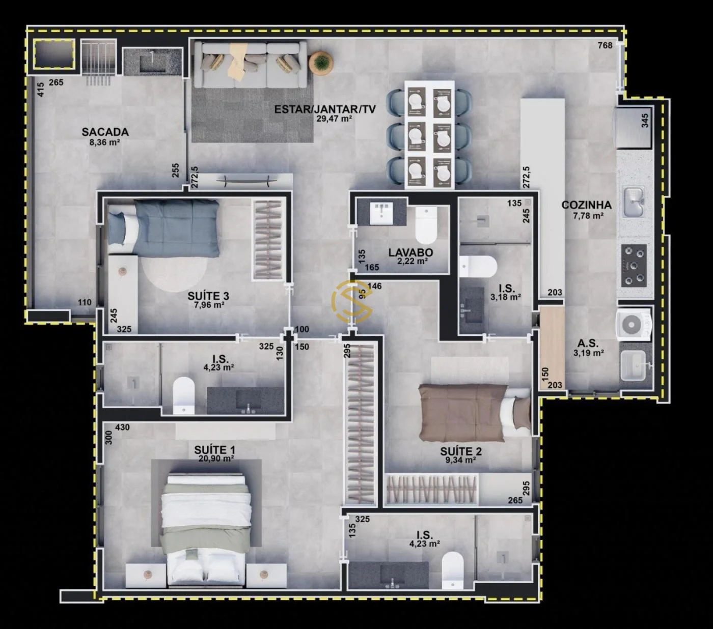 Apartamento para Venda em Cascavel, Centro, 3 dormitórios, 3 suítes, 3 banheiros, 2 vagas