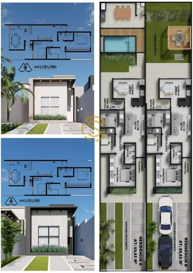 Casa para Venda em Santa Tereza do Oeste, Pontal da Natureza, 3 dormitórios, 1 banheiro, 2 vagas